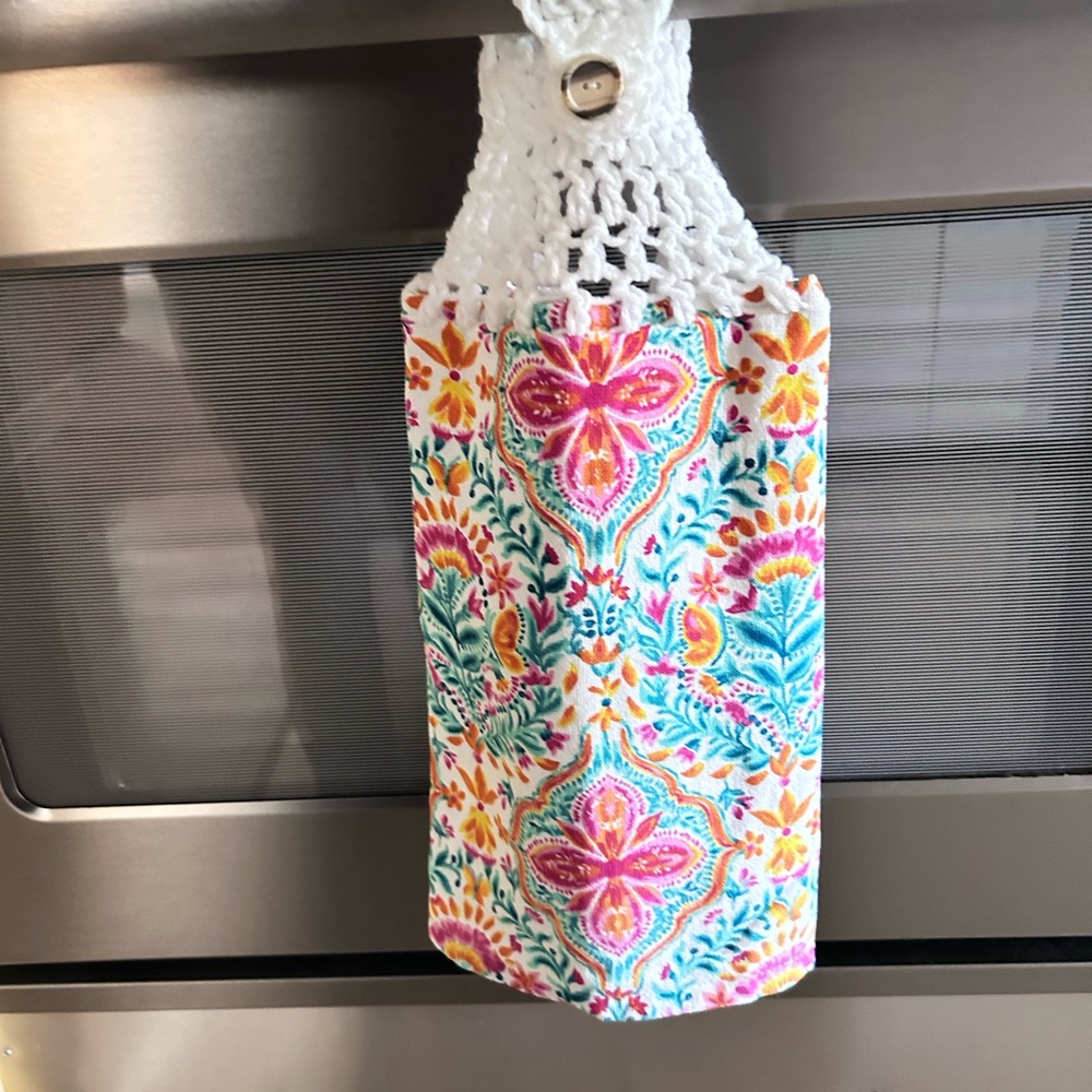Hand Crafted Floral Hanging Kitchen Hand Towels Crochet Top - Picture 7 of 15